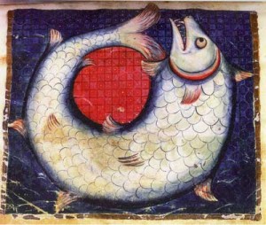 Leviathan : mythical marine monster,- Manuscript in hebrew by the scribe Benjamin around 1280.