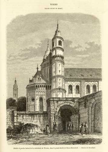 The Cathedral of Worms, grand-duchy of Hesse-Darmstadt , Drawing by Stroobant   The Picturesque shop (1862) - Private Collection